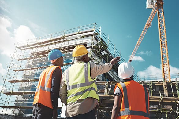 Construction workers observe a site